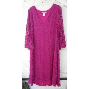 New Studio One Shift Purple Fuchsia Lace Knee length dress Plus 20W Poet Sleeves